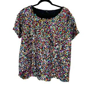 INC International Concepts Black Multicolor Sequin Top